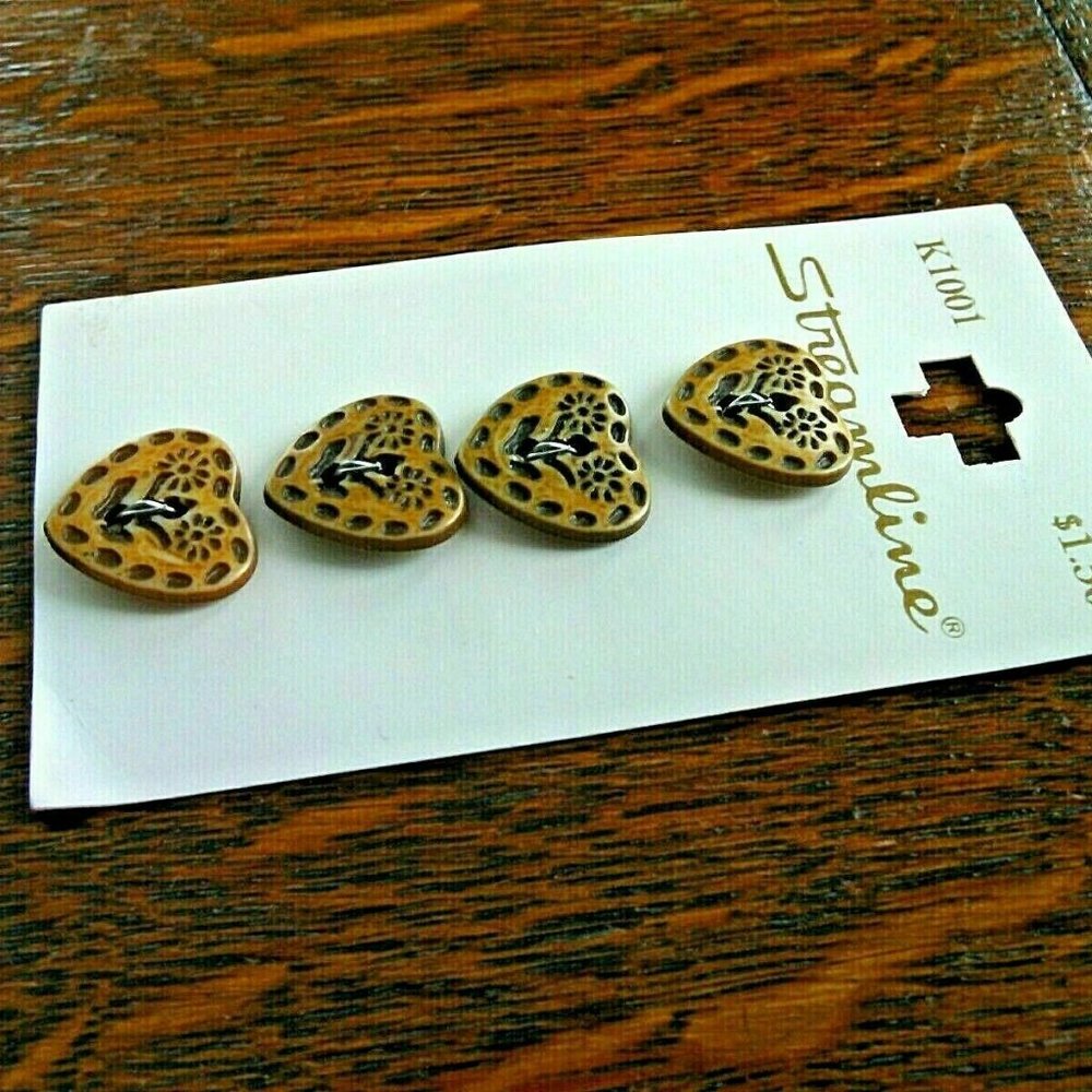 Vintage Buttons Hearts Daisy Flowers Hand Knit 2 Cards Flora K1001 Wool Cardigan - Picture 6 of 16